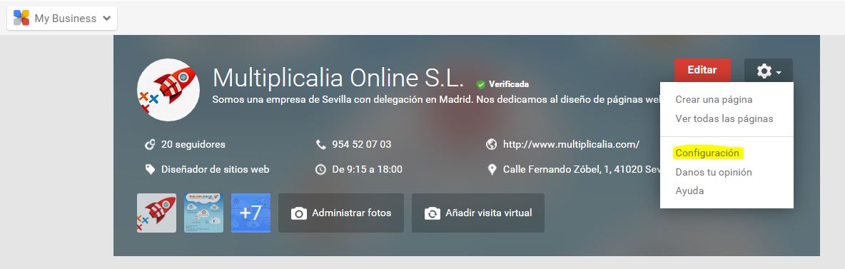 PEstaña de configuración de Google Plus