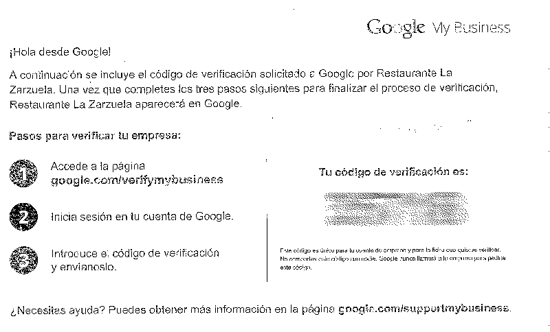 Carta con el código de verificación de Google Plus