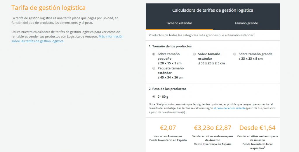 tarifas de envio para invertir en amazon