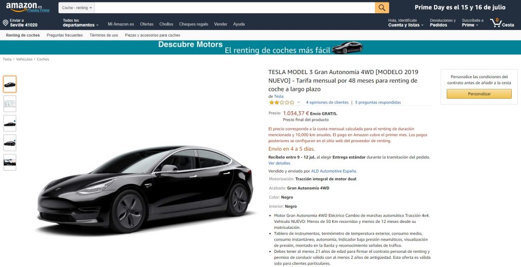 renting de tesla con amazon motors