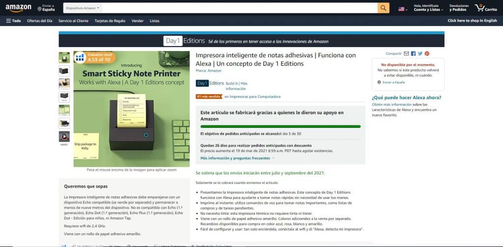 impresora de notas inteligente Amazon Build It