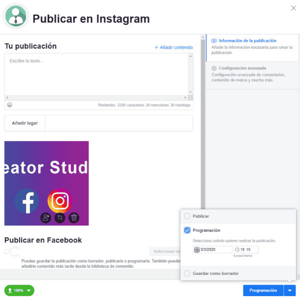 programar redes sociales con creator studio