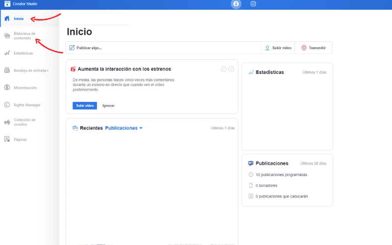 gestion de redes sociales a través de creator studio