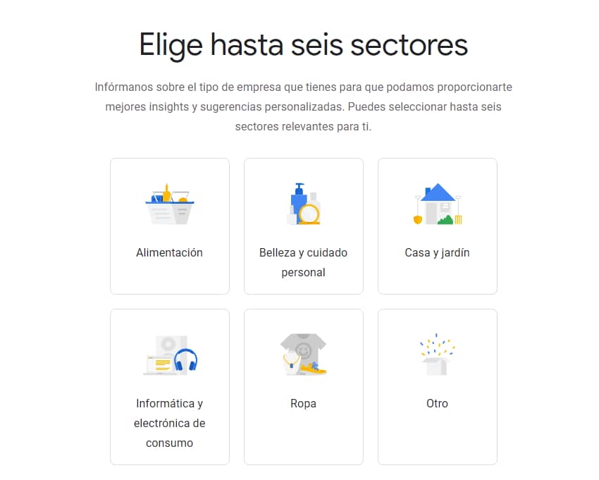 sectores de empresas en grow my store de google