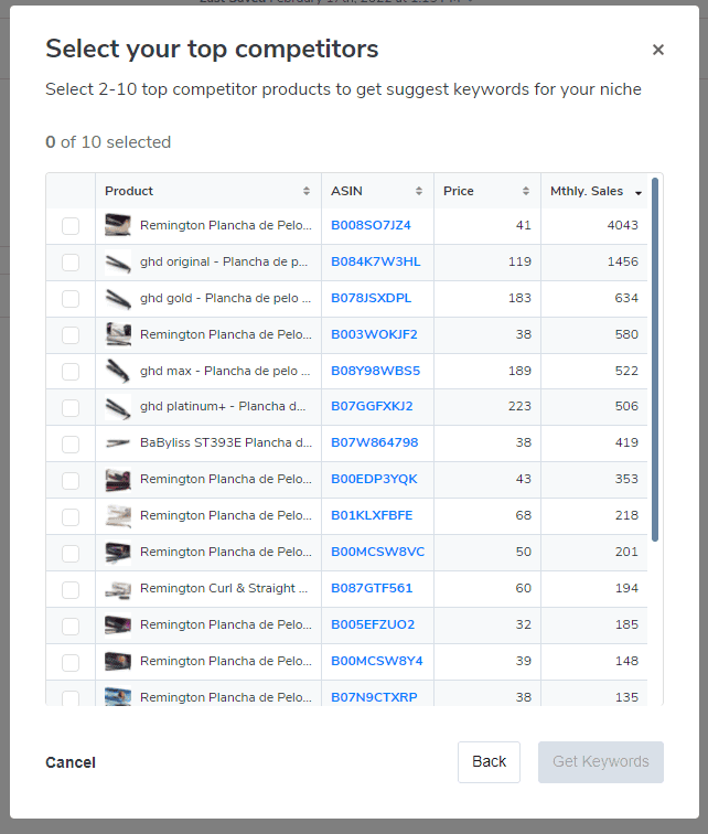 Seleccionar competidores Amazon en Helium 10 - Multiplicalia