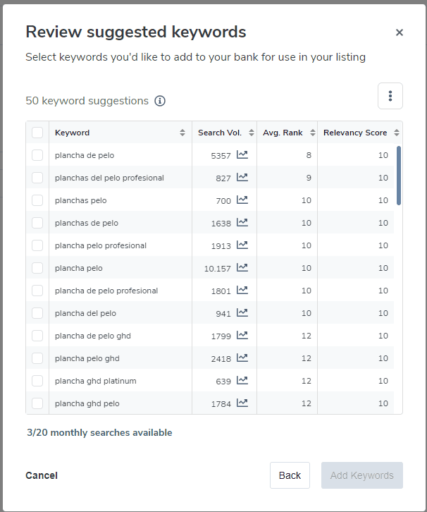 Seleccionar palabras clave Amazon en Helium 10 - Multiplicalia